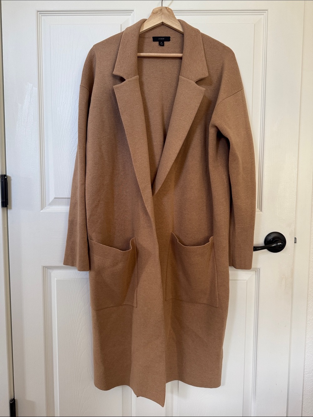 J.Crew Open-Front Camel Trench Coatigan with Patch Pockets